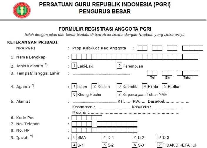 Pendaftaran PGRI Pondok Gede - Persatuan Guru Republik Indonesia Cabang Pondok Gede